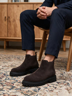 Round Plain Toe Suede Lug Chelsea Boots for Men