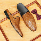 Men's Woven Leather Closed-Toe Mule Loafers