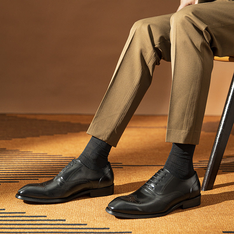 Men's Leather Brogue Wingtip Oxford Shoes - Handcrafted Lace-Up Dress Shoes