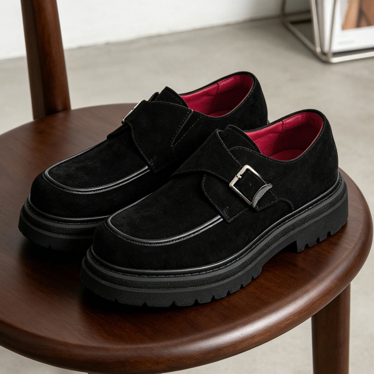 Men's Round Toe Suede Single Monk Strap Formal Shoes