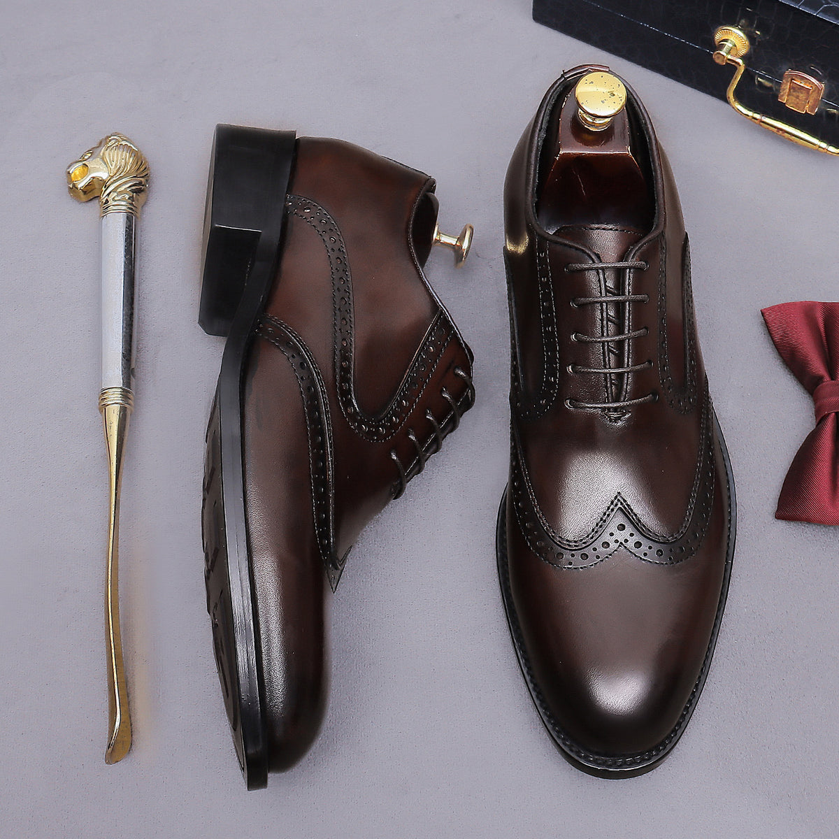Men's Wingtip Brogue Chisel Toe Leather Oxfords