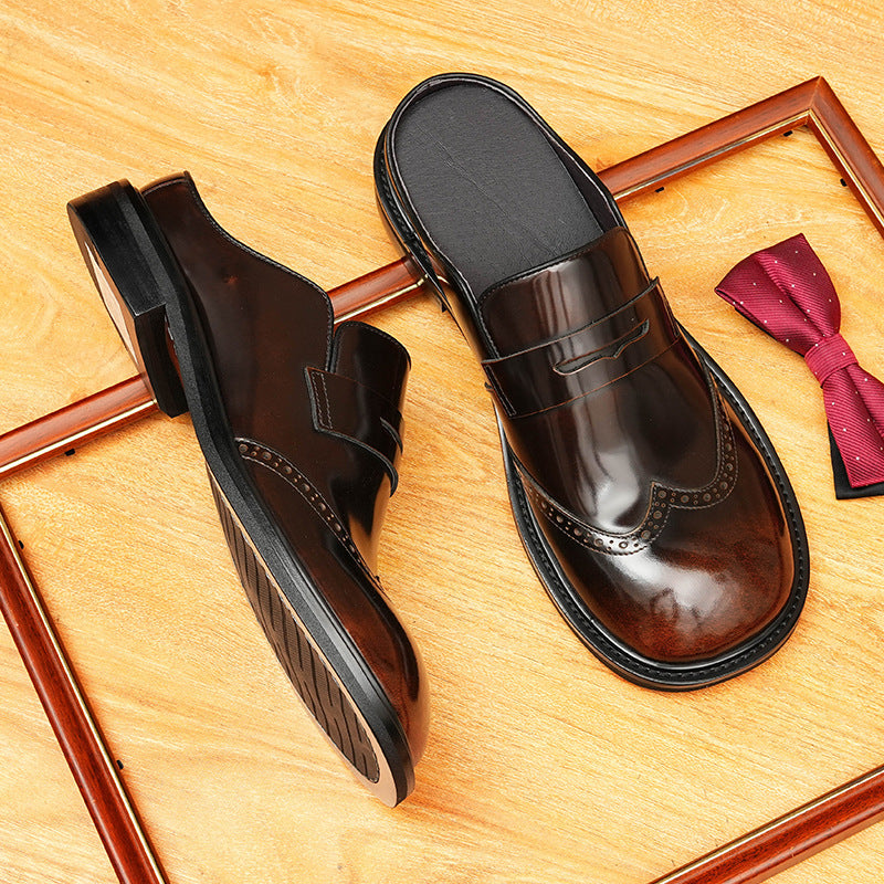 Men's Burnished Carved Round Toe Mule Loafers