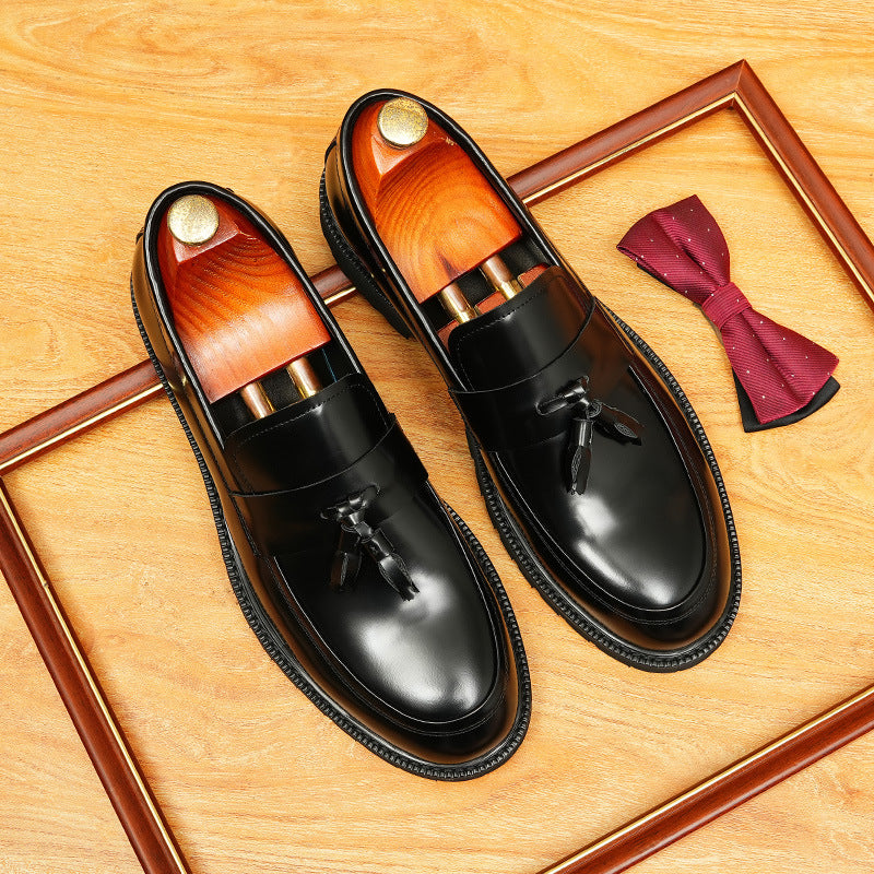 Men's High-Gloss Tassel Platform Leather Loafers
