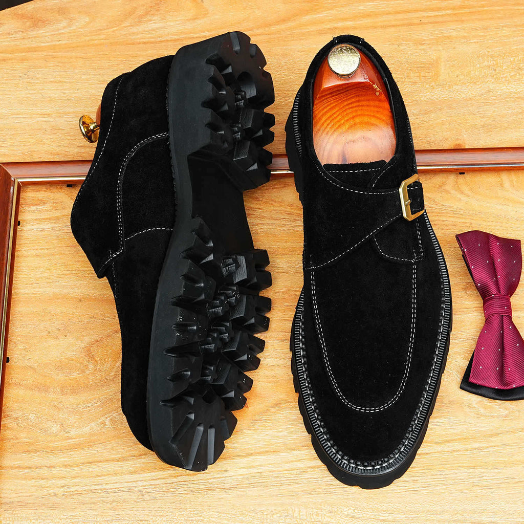Men's Pointed Toe Suede Single Monk Strap Formal Shoes