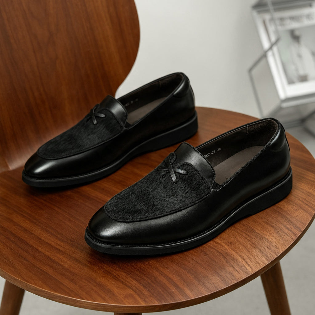 Men's Textured Leather Thick Sole Casual Dress Loafers