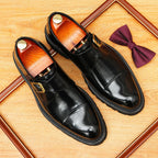 Men's Stitched Cap Toe Pointed Single Monk Strap Leather Shoes