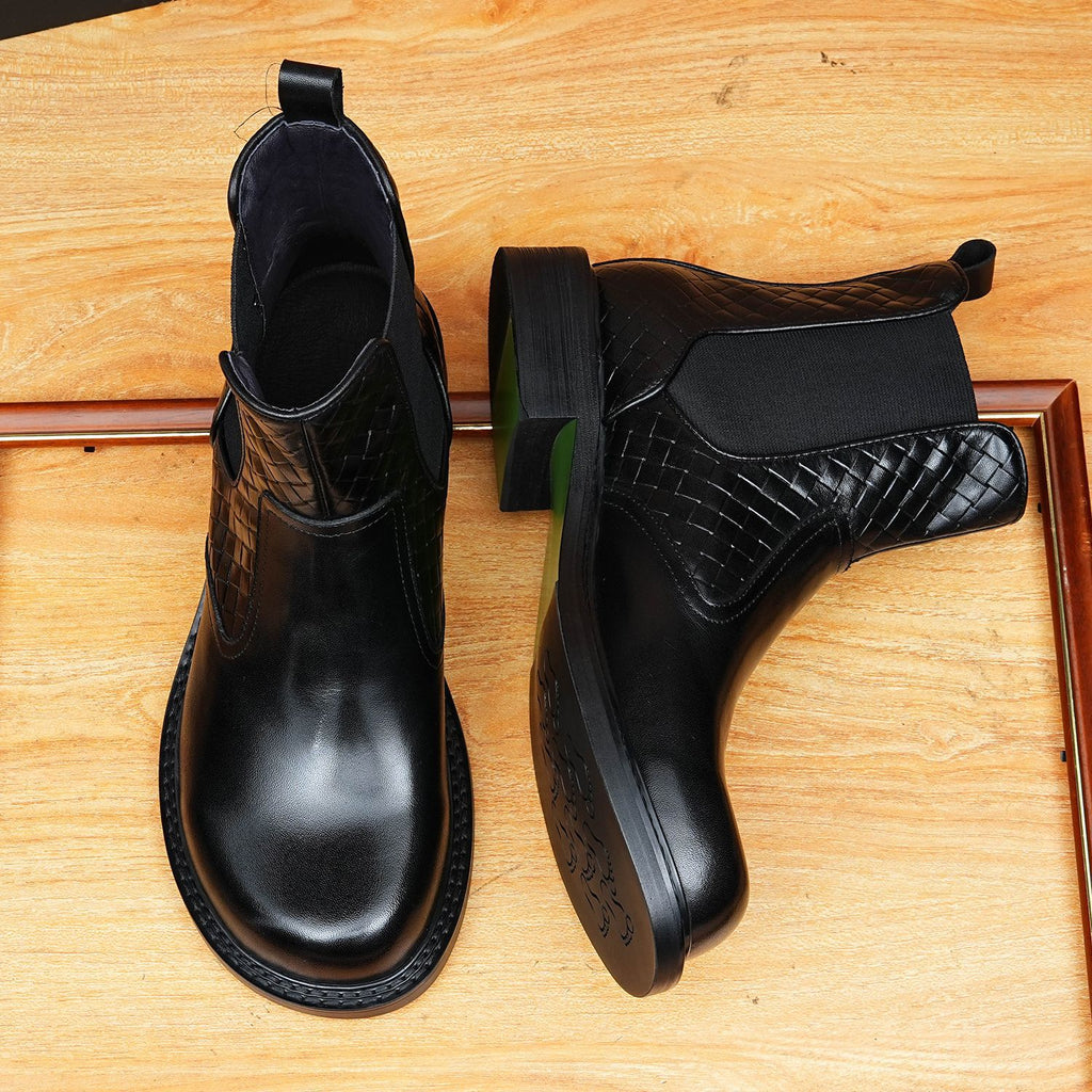 Men's Classic Round Toe Slip-On Leather Chelsea Boots