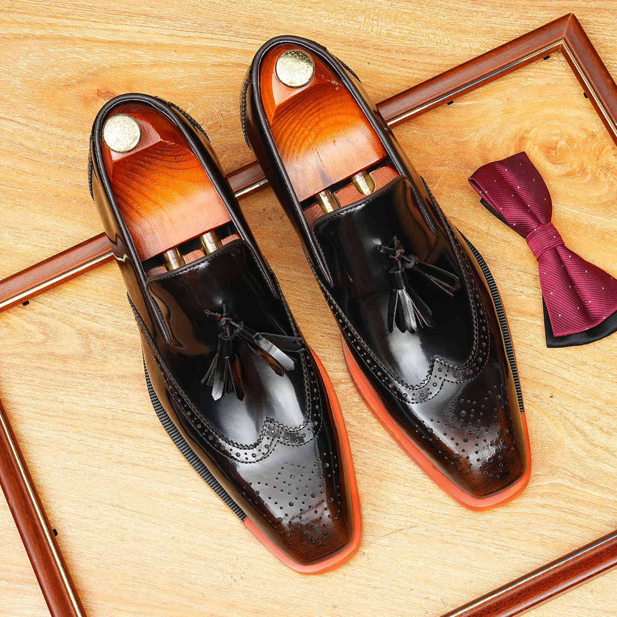 Men's Brogue Tassel Square Toe Leather Loafers