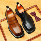 Men's Square Toe Chunky Sole Leather Loafers