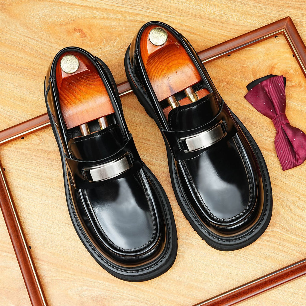 Men's Round Toe Chunky Sole Slip-On Leather Loafers