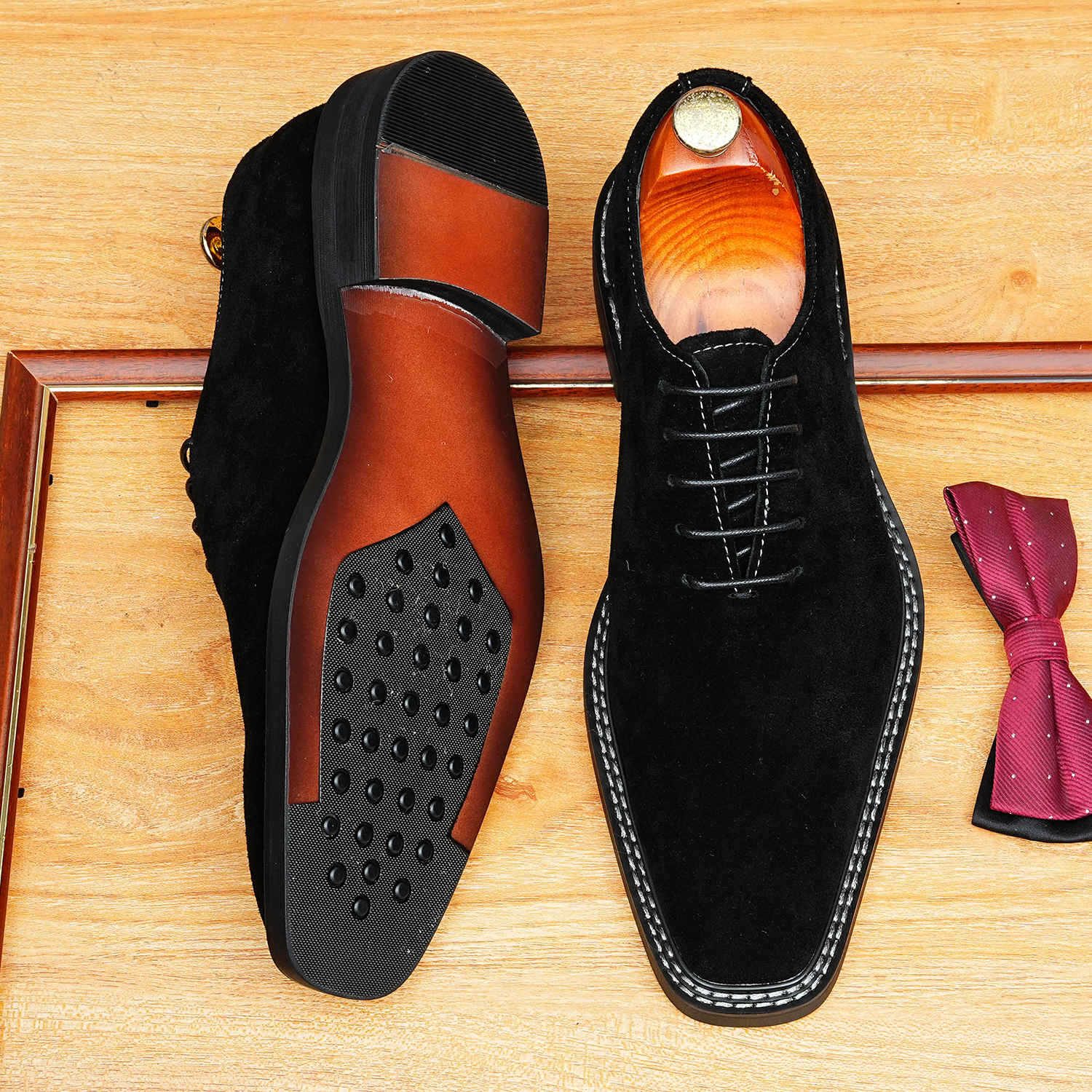 Black Suede Oxford Men's Dress Shoes for Business