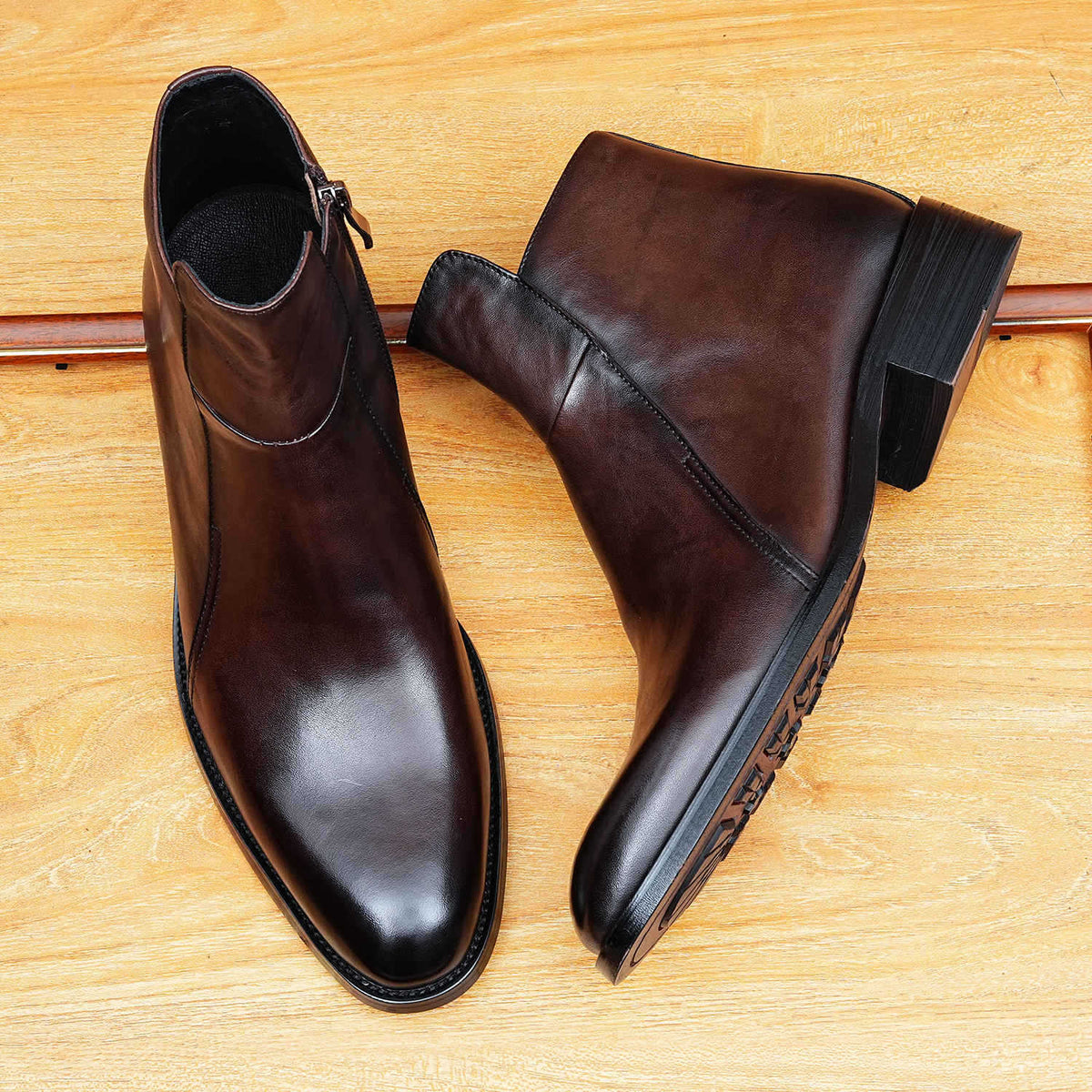 Men's Pointed Toe Leather Side-Zip Ankle Dress Boots