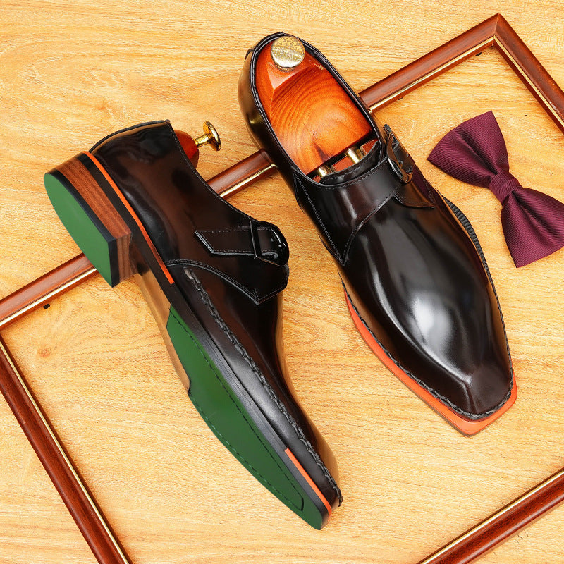 Men's Crossover Single Monk Strap Leather Formal Shoes