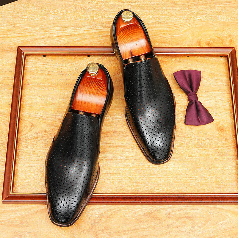 Men's Perforated Dot Pattern Leather Loafers