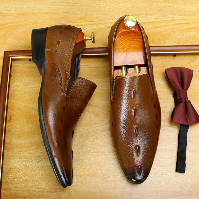 Men's Croc Embossed Pointed Toe Leather Loafers