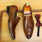 Men's Croc Embossed Pointed Toe Leather Loafers