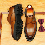 Men's Smooth Pointed Toe Single Monk Strap Leather Formal Shoes