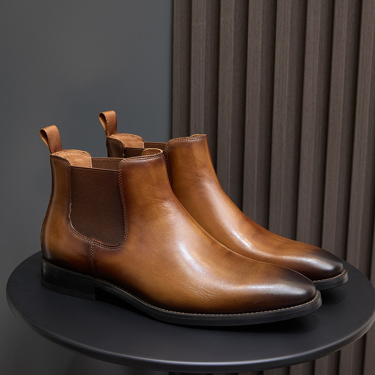 Burnished Leather Plain Toe Chelsea Boots for Men