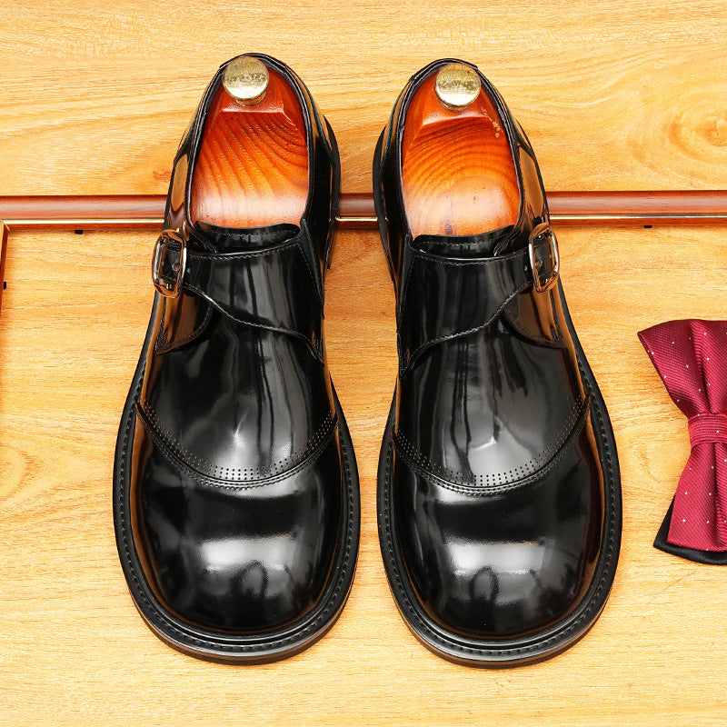 Men's Classic Round Toe Single Monk Strap Leather Formal Shoes