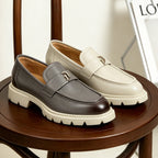 Men's Burnished-Style Thick Sole Leather Casual Loafers
