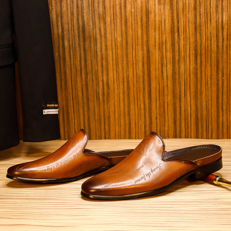 Men's Carved Leather Closed-Toe Mule Loafers