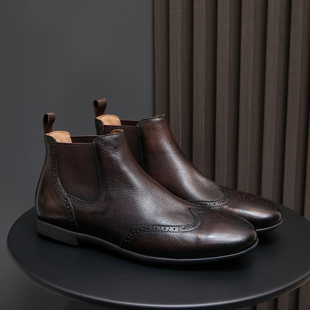 Wingtip Brogue Leather Chelsea Boots for Men