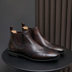 Wingtip Brogue Leather Chelsea Boots for Men