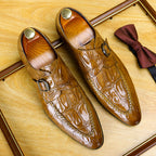 Men's Allover Croc Embossed Pointed Toe Single Monk Shoes