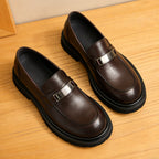 Men's Vintage Round Toe Platform Leather Dress Loafers