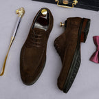 Men's brown suede Oxford shoes with chunky lug sole and lace-up