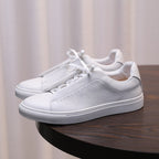 Men's genuine leather sneakers, white lace-up with textured leather uppers and low profile sole