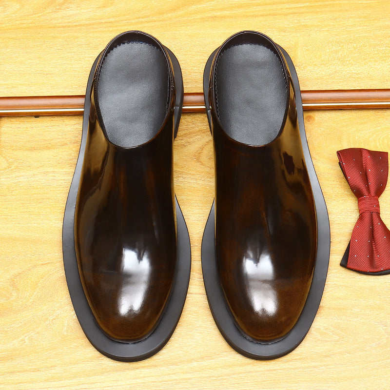 Men's Burnished Round Toe Chunky Sole Mule Loafers