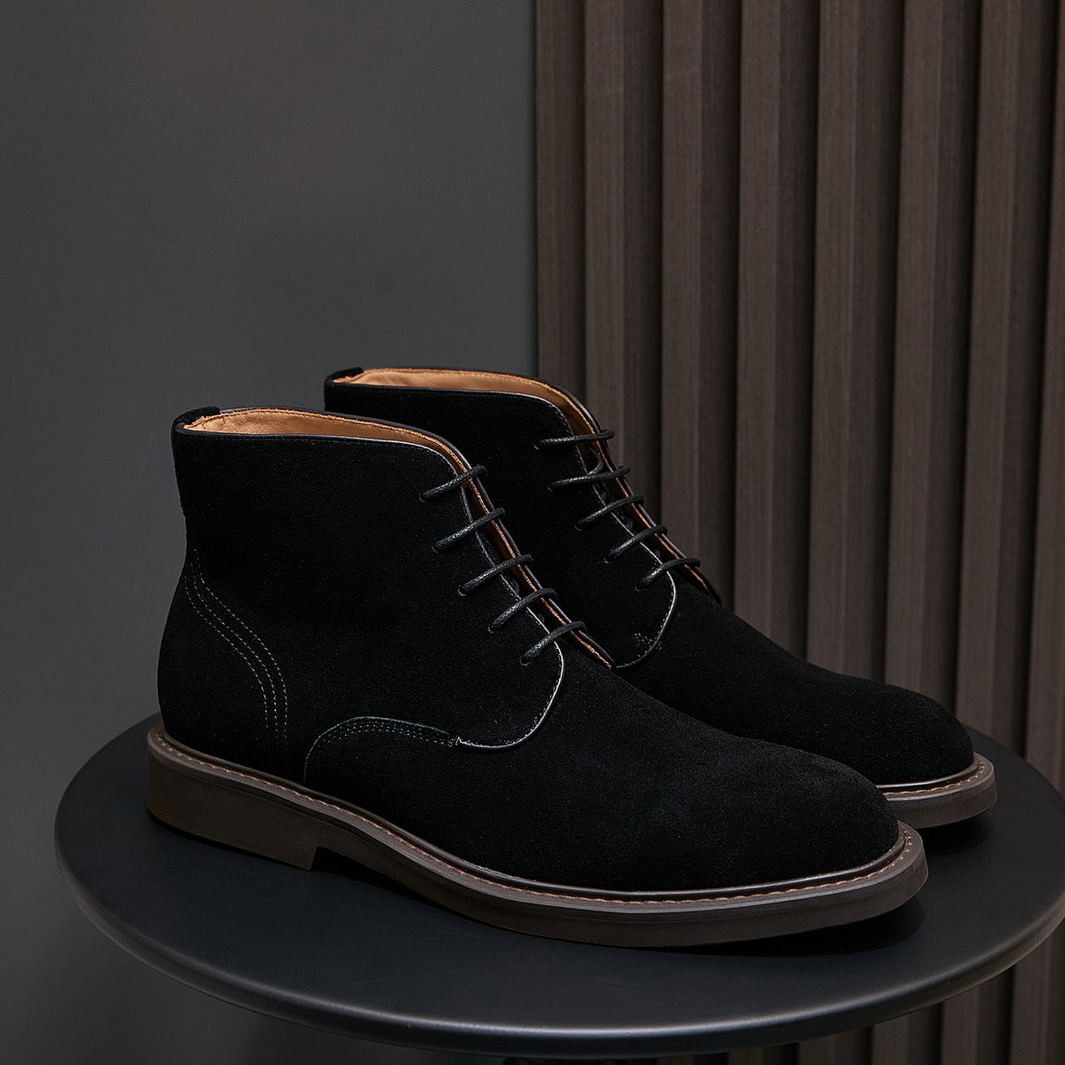 Men's Suede Plain Toe Stitched Welt Derby Ankle Boots