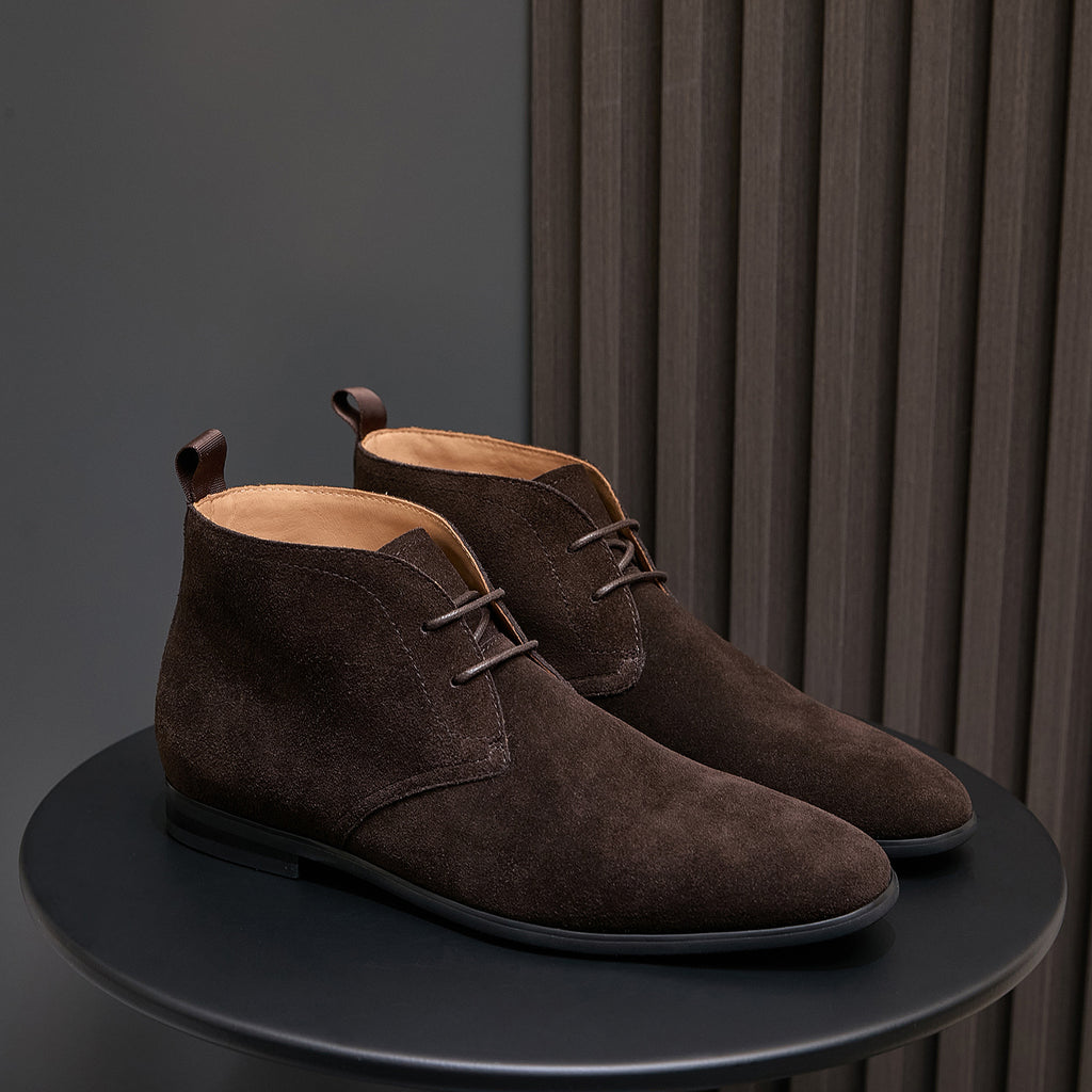 Men's Suede Chisel Plain Toe Lace-Up Chukka Dress Boots