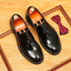 Men's Glossy Round Toe Chunky Sole Tassel Loafers