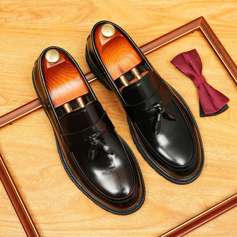 Men's Glossy Round Toe Chunky Sole Tassel Loafers