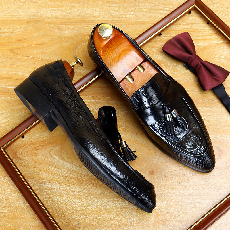 Men's Croc Embossed Tassel Leather Loafers