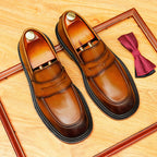 Men's Burnished-Style Broad Round Toe Leather Loafers