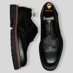 Men's Chunky Lug Sole Wingtip Brogue Leather Derby Shoes