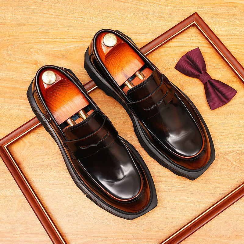 Men's Polished Pointed Toe Chunky Sole Leather Loafers