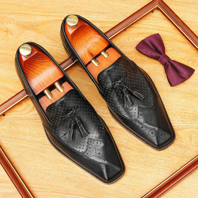 Men's Engraved-Style Leather Tassel Dress Loafers
