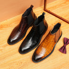 Men's Fashion Script Engraved Slip-On Chelsea Boots