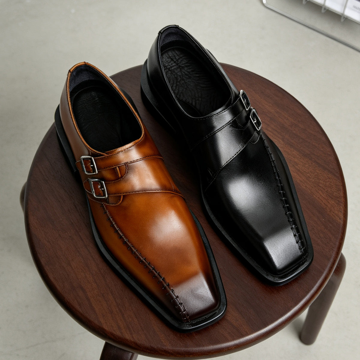 Men's Square Toe Instep Buckle Leather Formal Shoes