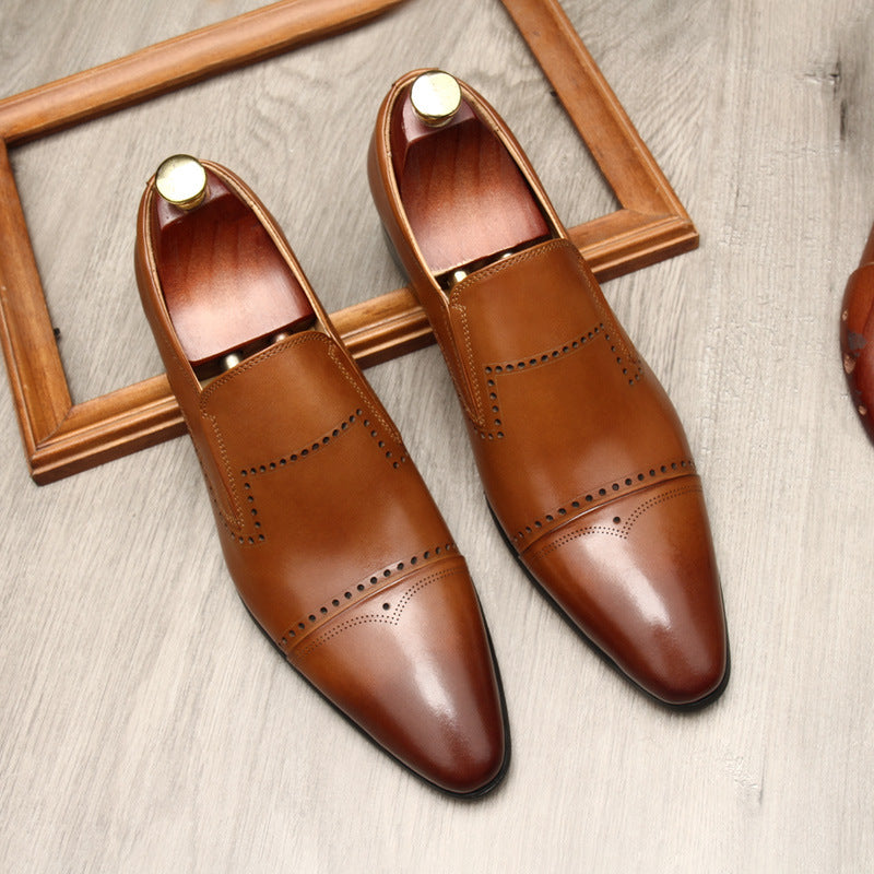 Men's Stitched Cap Toe Pointed Dress Loafers