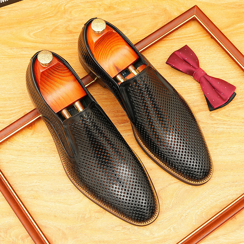 Men's Dot-Pattern Leather Slip-On Dress Loafers