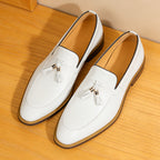 Men's White Tassel Platform Leather Casual Dress Loafers