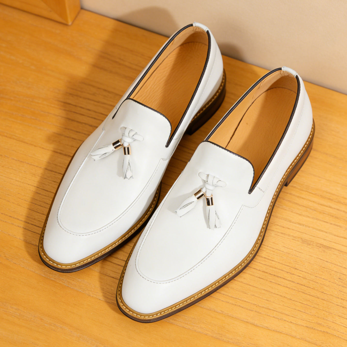 Men's White Tassel Platform Leather Casual Dress Loafers