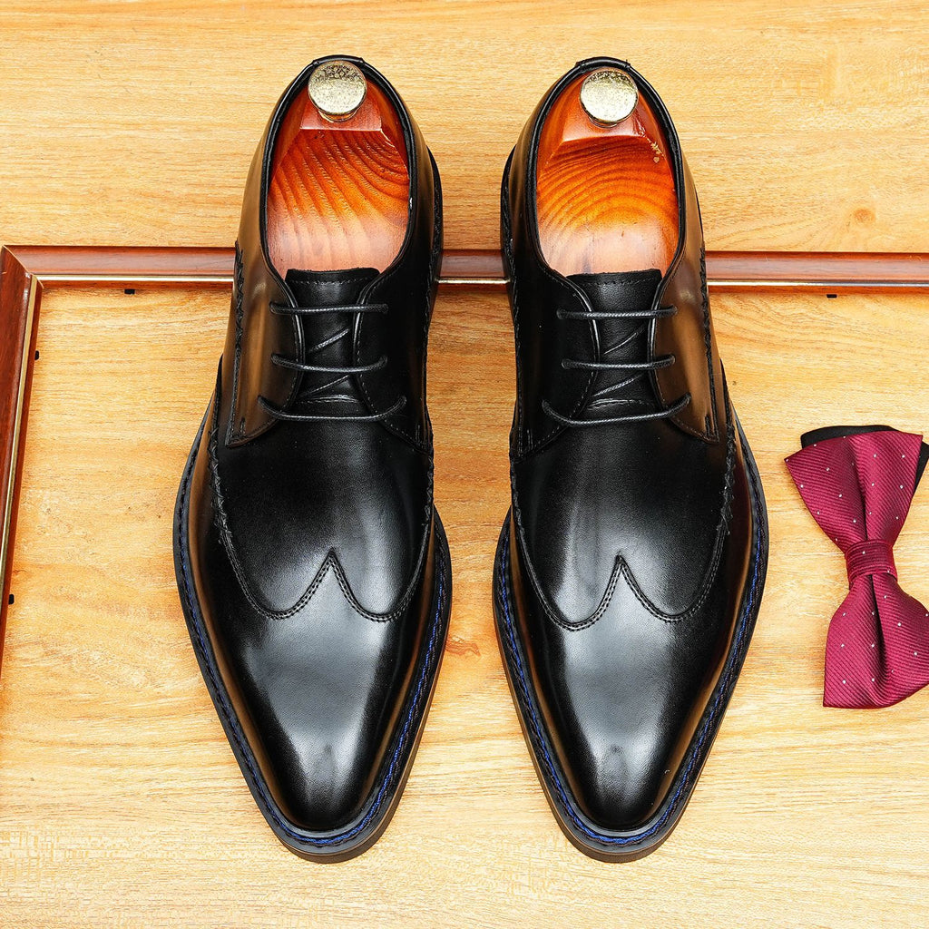 Mens Derby Dress Shoes: Stylish Brogue Wingtip for Wedding & Business
