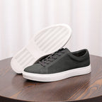 Men's leather sneakers, dark gray, lace-up with white rubber sole