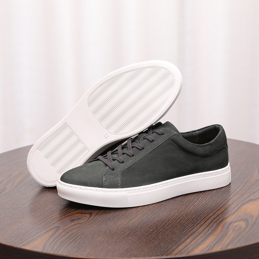 Men's leather sneakers, dark gray, lace-up with white rubber sole
